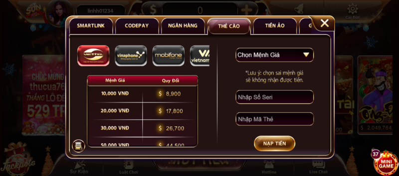 Chương trình hoàn 20k khi nạp thẻ mệnh giá 500k tại Sunwin là gì?